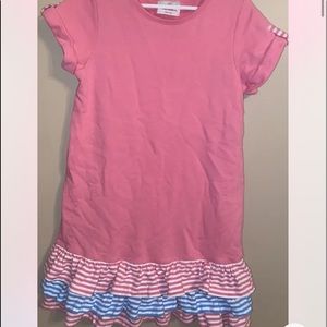 Hanna Andersson Girls Pink  Short Sleeve Dress With Pink And Blue Ruffle 130 8
